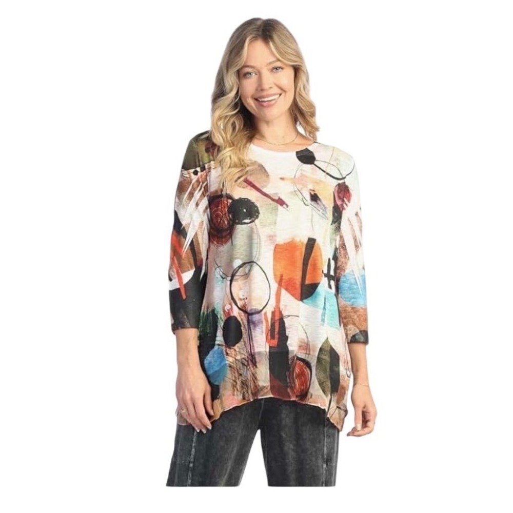 Jess & Jane 2X‎ TOSCANA Print Long Sleeve V-Neck Top Tunic NWT lightweight